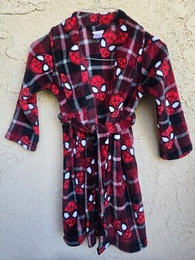 Kids Marvel Spider-Man Red & Black Plaid Fleece Pajama Robe
